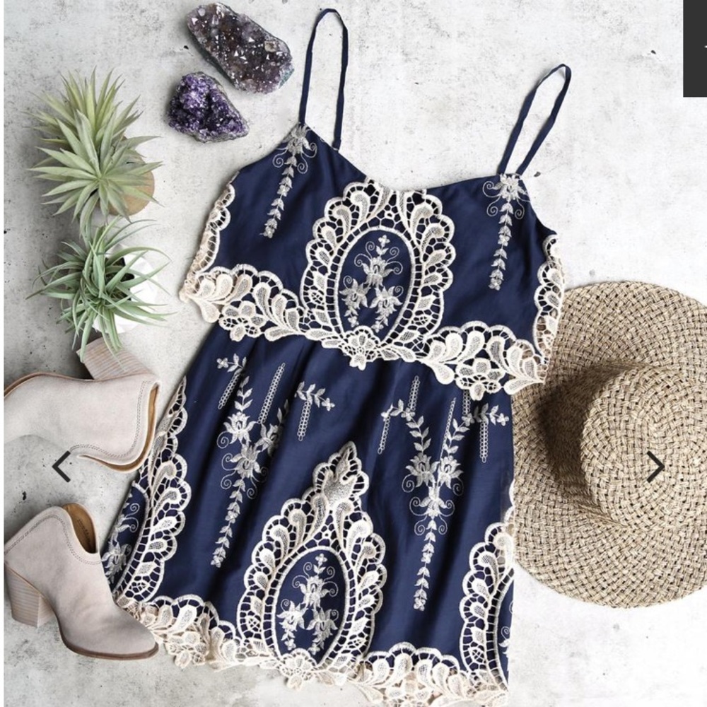 Shophearts navy battenburg lace dress